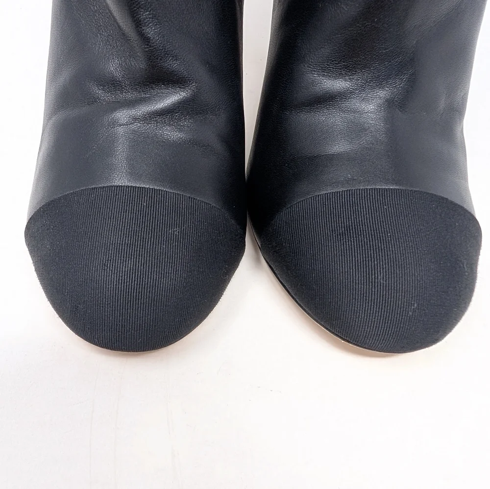 Chanel Cap Toe Pearl Stiletto Heel Black Ankle Boots Celebrity CC Logo Size 37